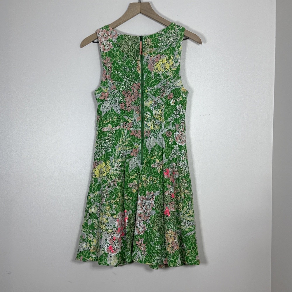 Maeve Anthropologie Womens Fit Flare Dress Size 6 Green Lace Sequin Garden Party - Picture 3 of 10